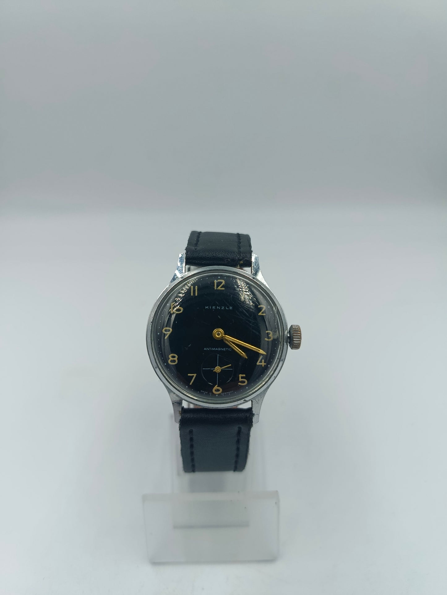 Kienzle Herren Armbanduhr Vintage Handaufzug Schwarz Gold Antimagnetic Lederband