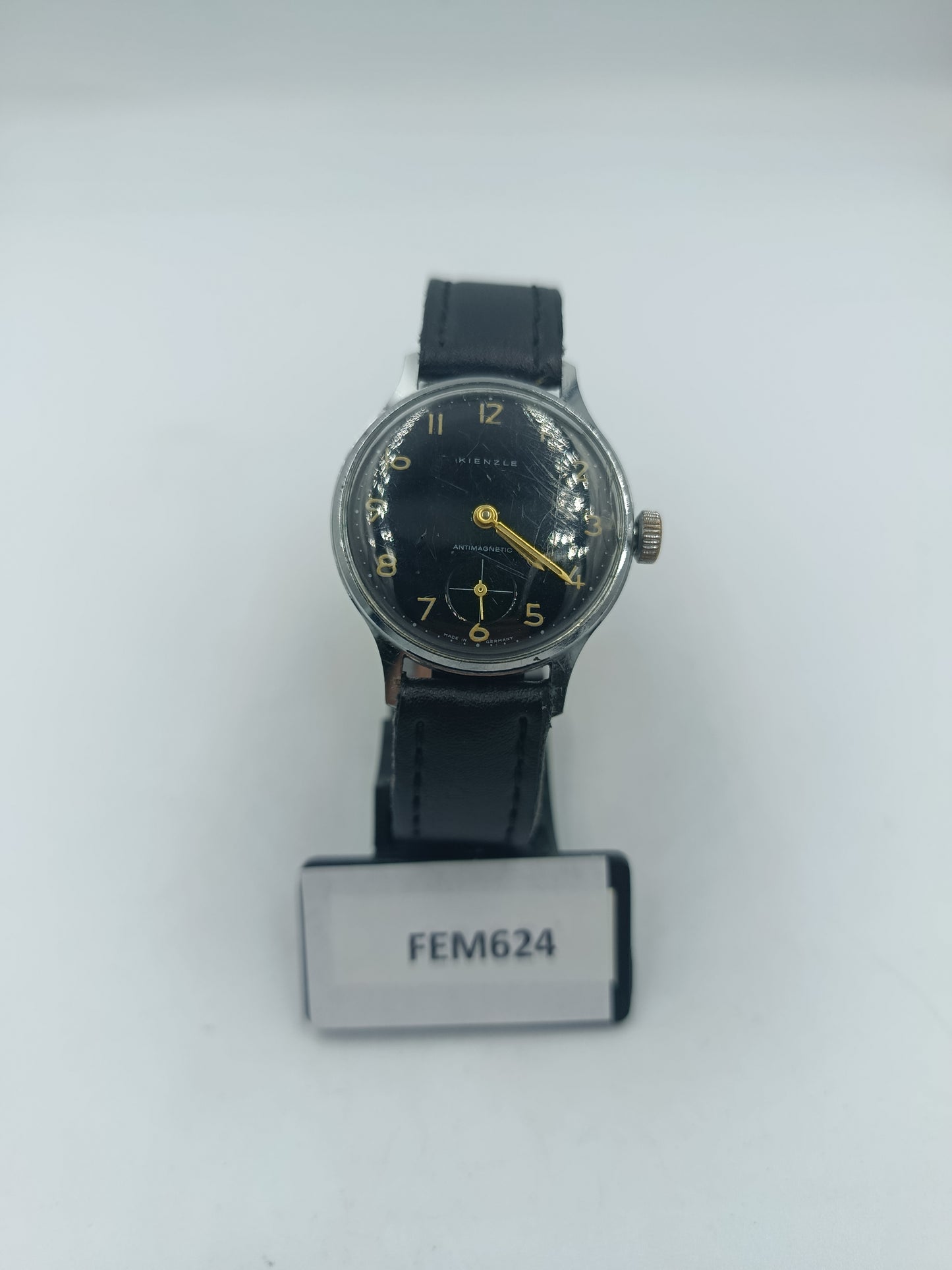 Kienzle Herren Armbanduhr Vintage Handaufzug Schwarz Gold Antimagnetic Lederband