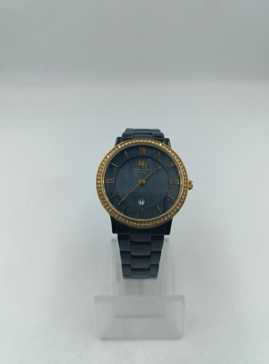 Richter & Söhne Damen Armbanduhr Quartz Schwarz Gold Strassrand Edelstahl