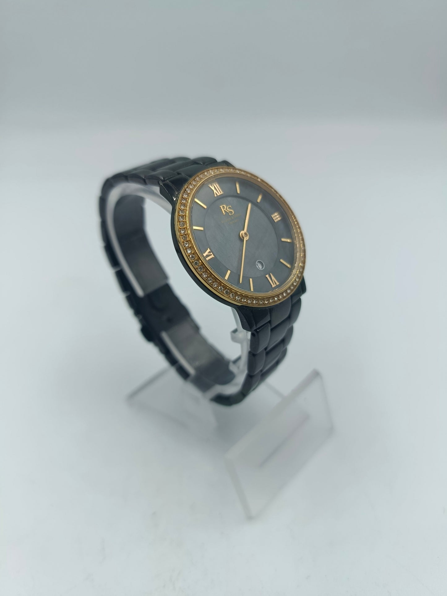 Richter & Söhne Damen Armbanduhr Quartz Schwarz Gold Strassrand Edelstahl