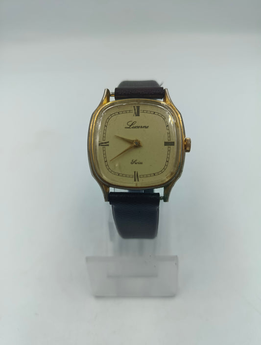 Lucerne Swiss Vintage Armbanduhr Handaufzug Goldton Lederband