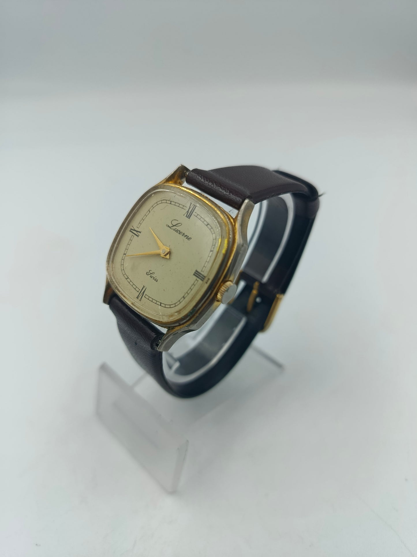 Lucerne Swiss Vintage Armbanduhr Handaufzug Goldton Lederband