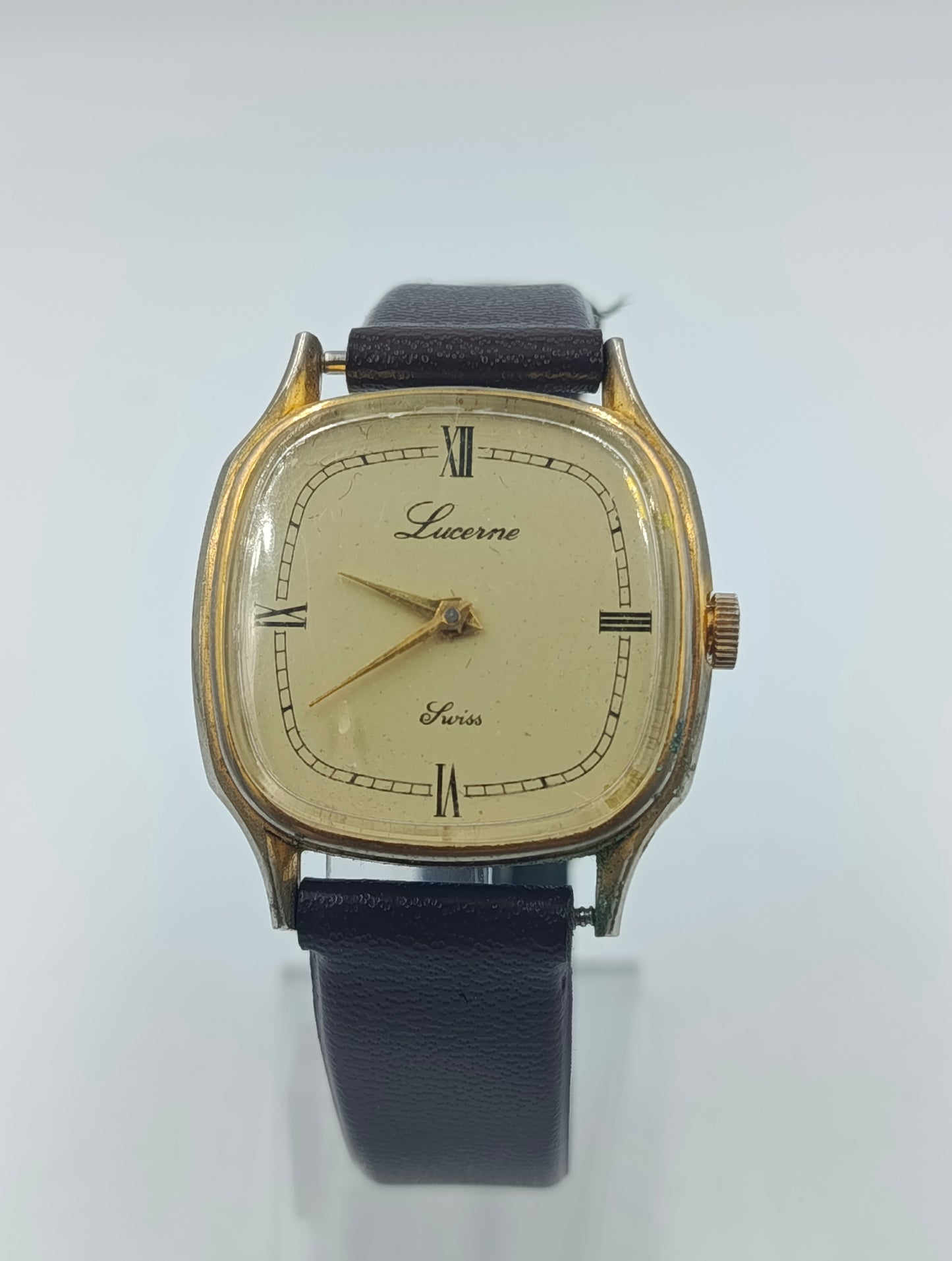 Lucerne Swiss Vintage Armbanduhr Handaufzug Goldton Lederband