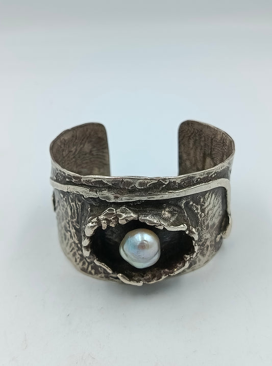 Handgefertigtes Silber Armband mit Perle verstellbar massiv