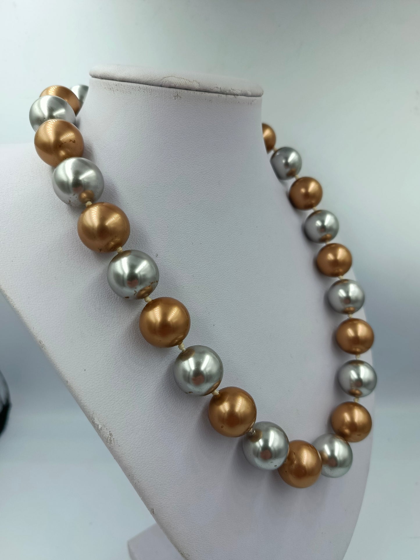 Statement Kette in Silber Gold Perlenoptik Vintage Design