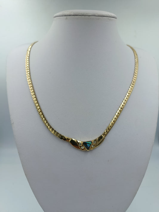 Vergoldete Kette mit Abalone Einlage und Kristallen