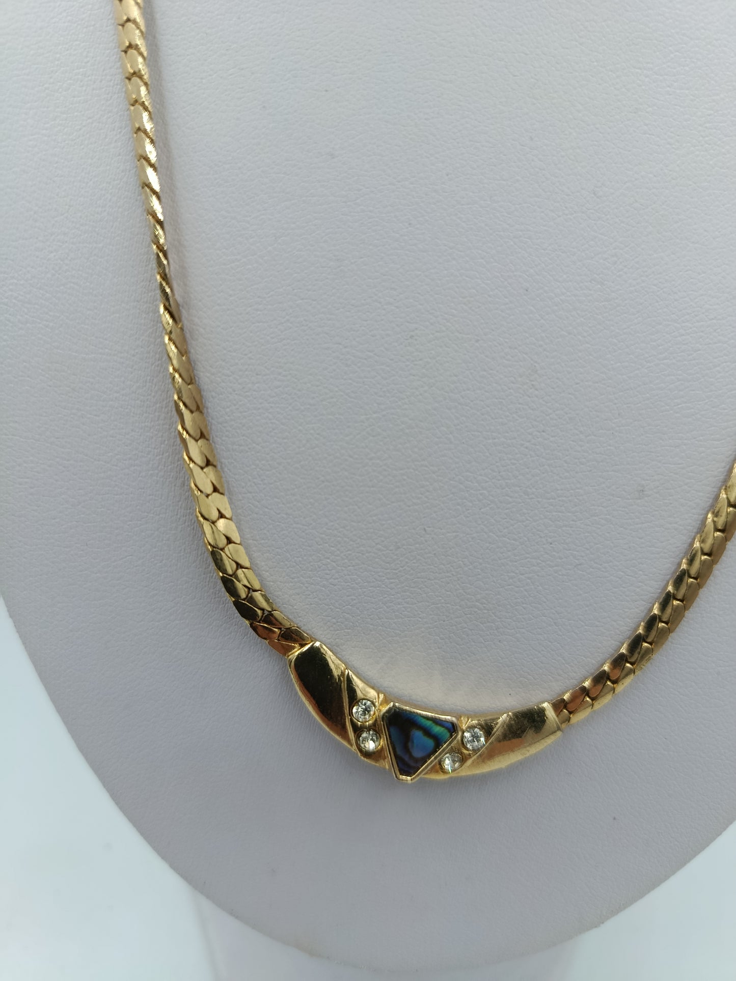 Vergoldete Kette mit Abalone Einlage und Kristallen