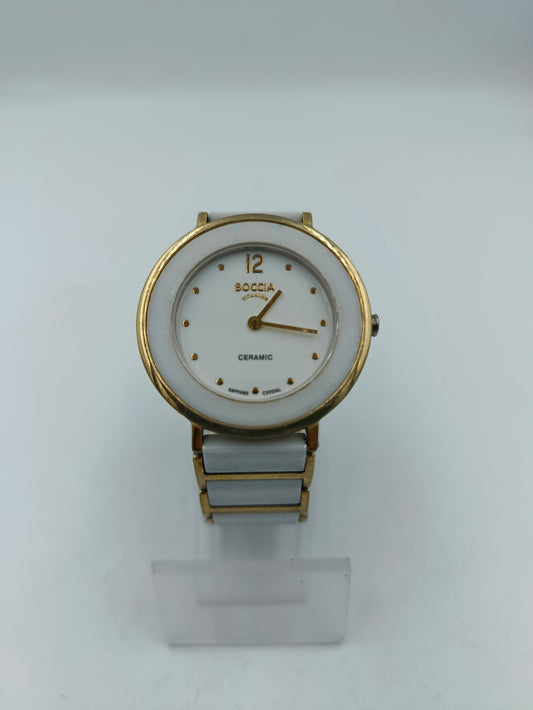 Boccia Titanium Armbanduhr Weiß Gold Keramik Damen Elegant