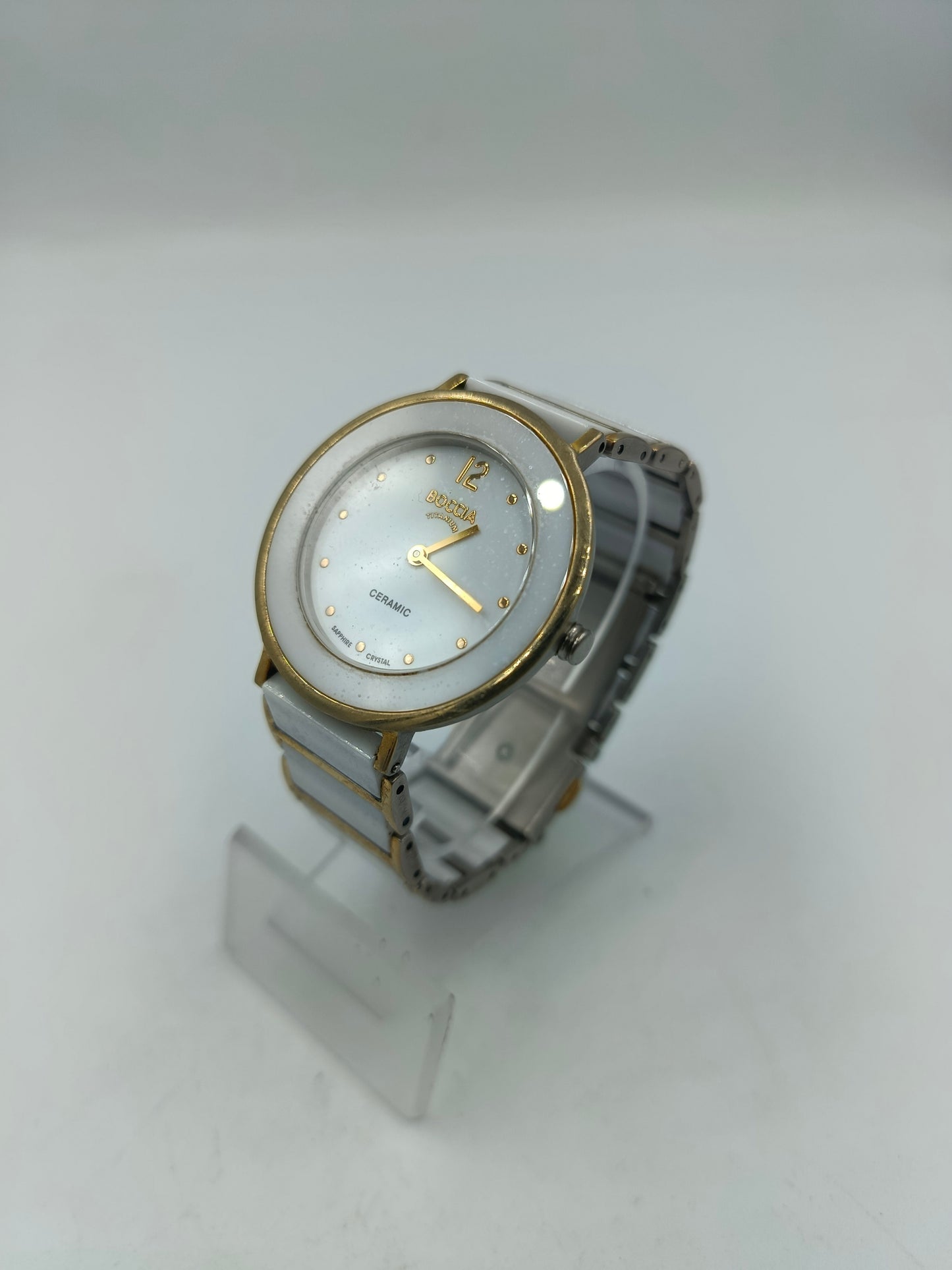 Boccia Titanium Armbanduhr Weiß Gold Keramik Damen Elegant