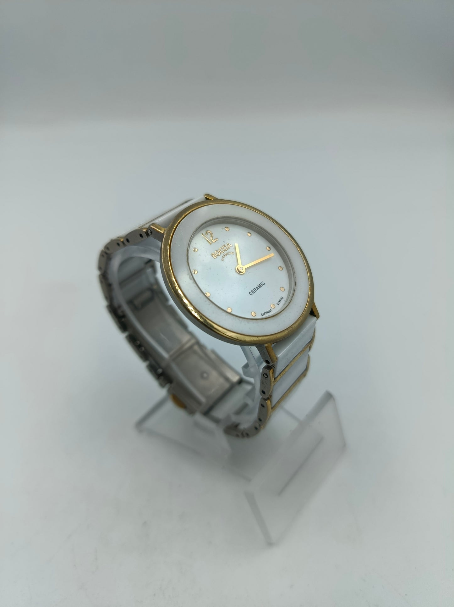 Boccia Titanium Armbanduhr Weiß Gold Keramik Damen Elegant