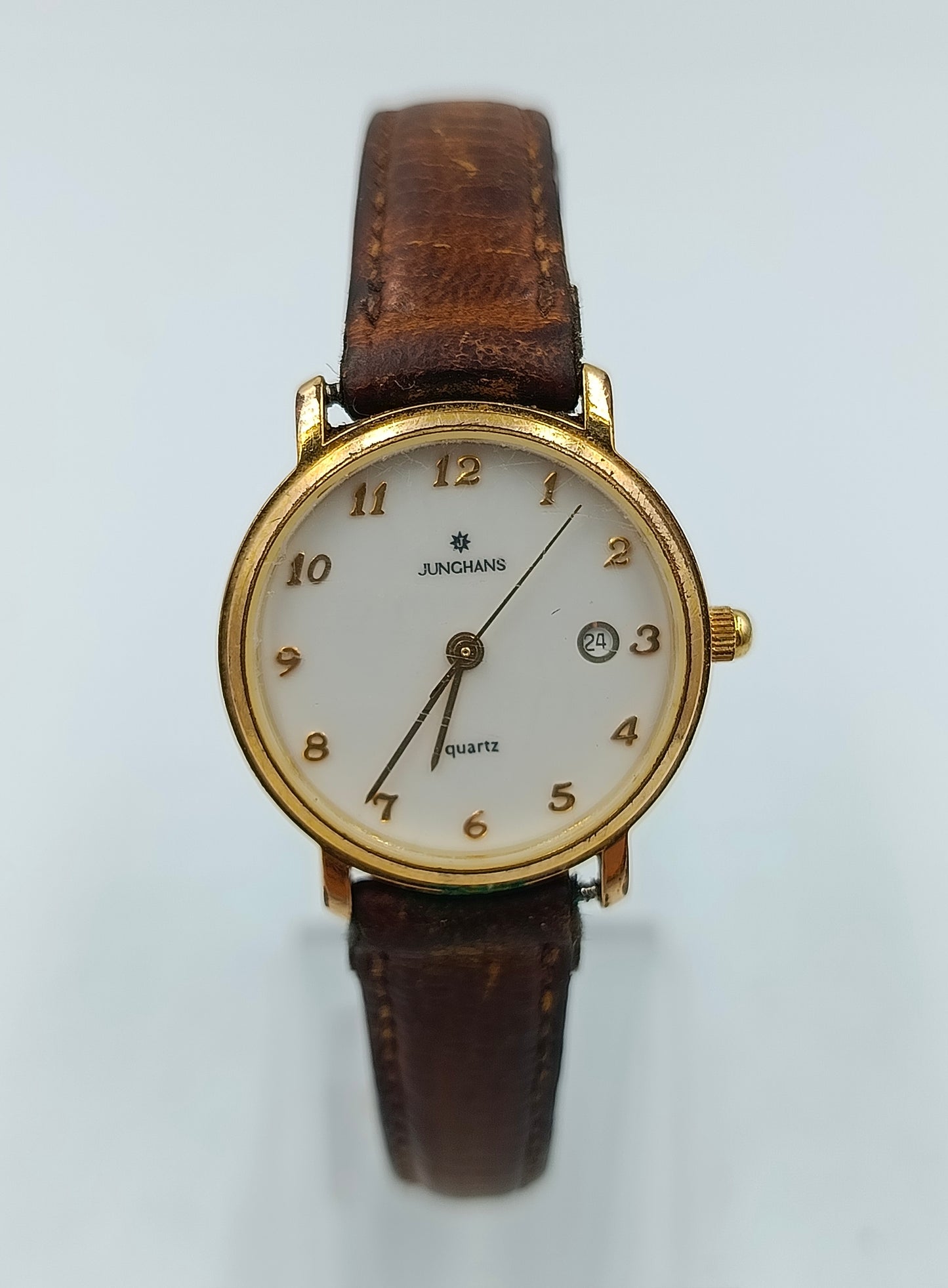 Junghans Armbanduhr Gold Braun Lederband Klassisch Elegant