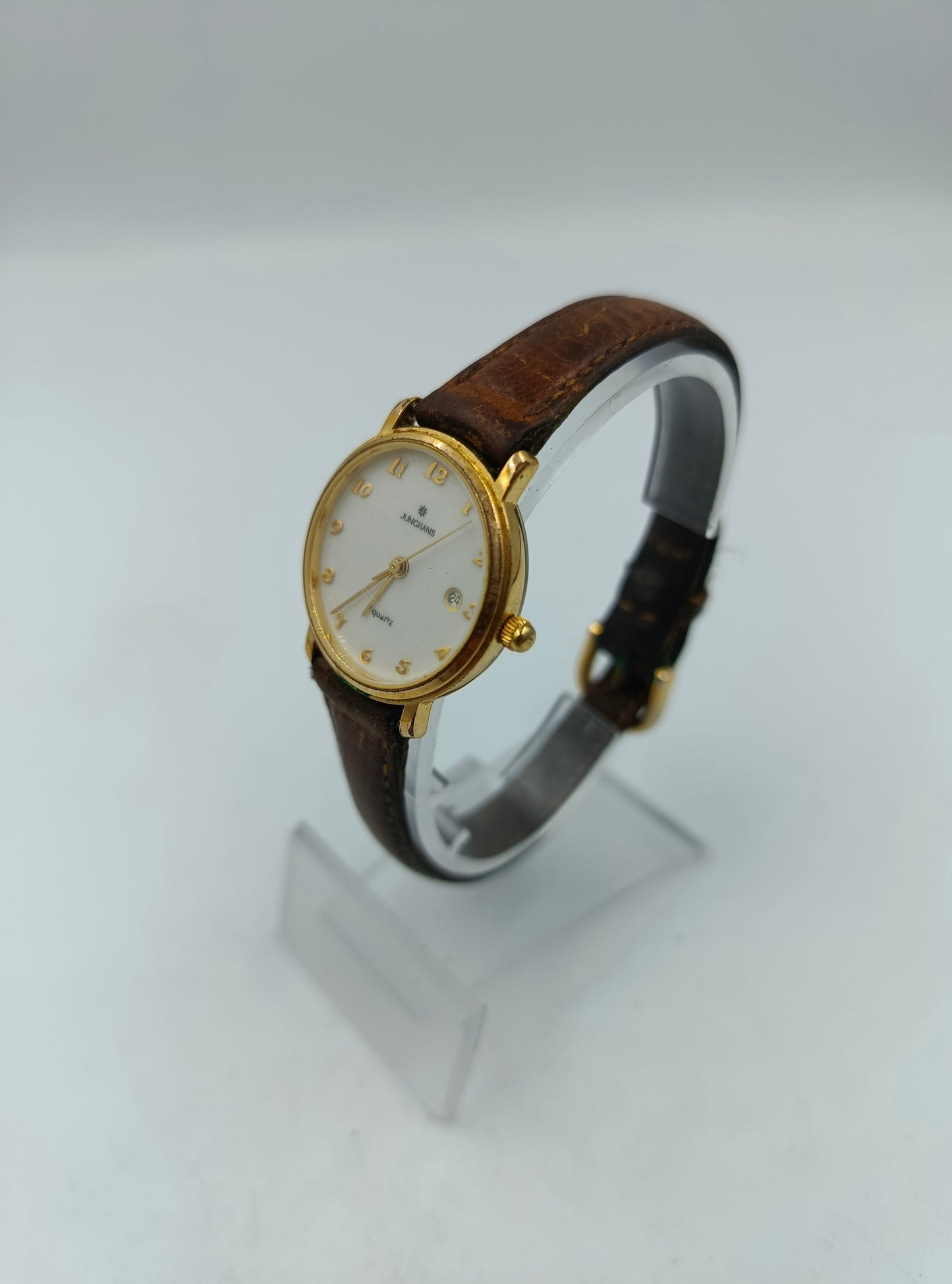 Junghans Armbanduhr Gold Braun Lederband Klassisch Elegant