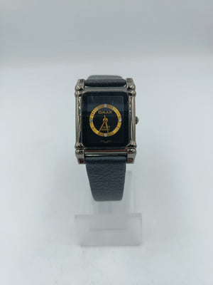 Omax Armbanduhr Schwarz Gold Rechteckig Lederband Elegant