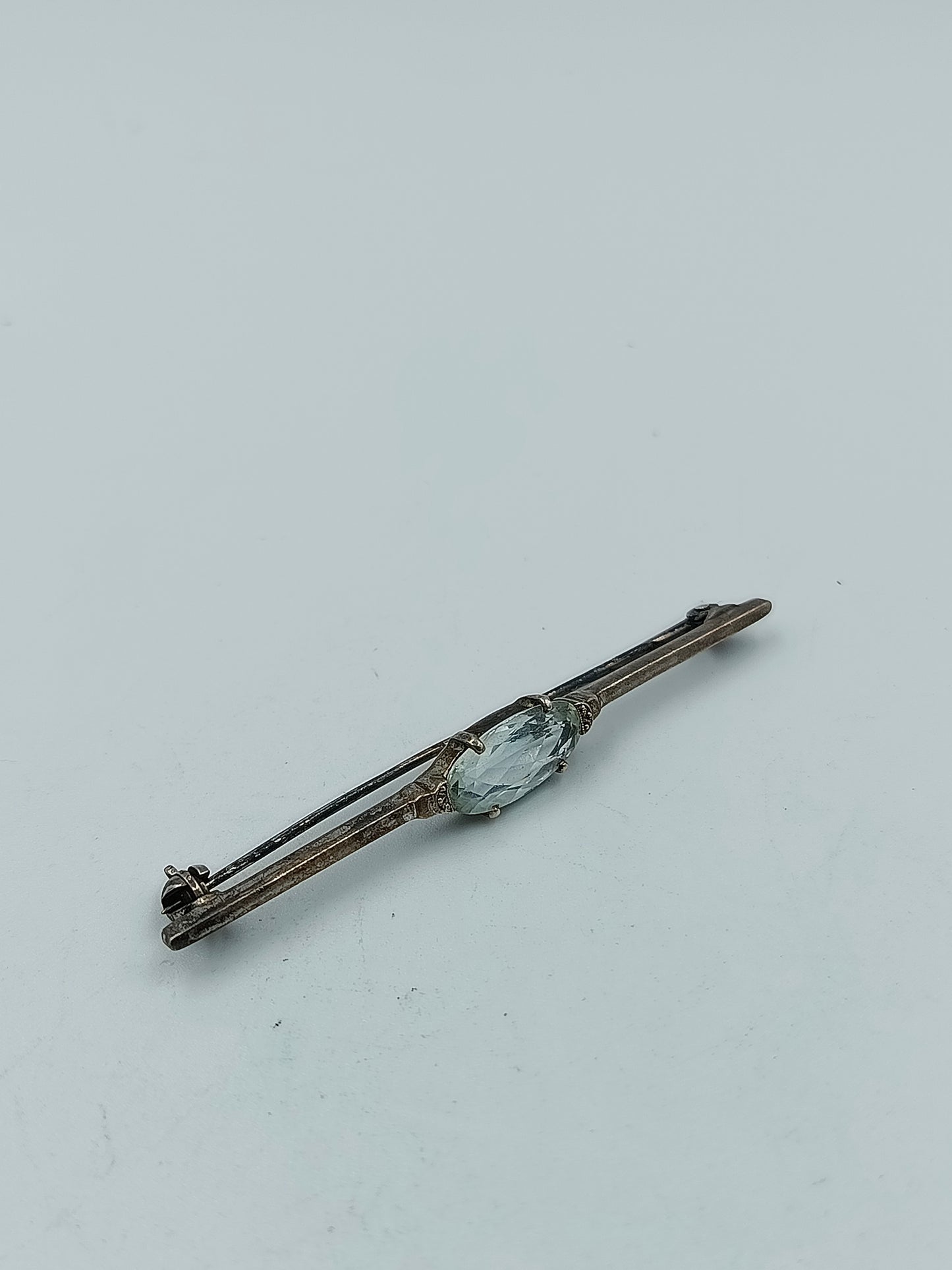 Antike Brosche 925 Silber mit klarer Glassteinfassung Vintage