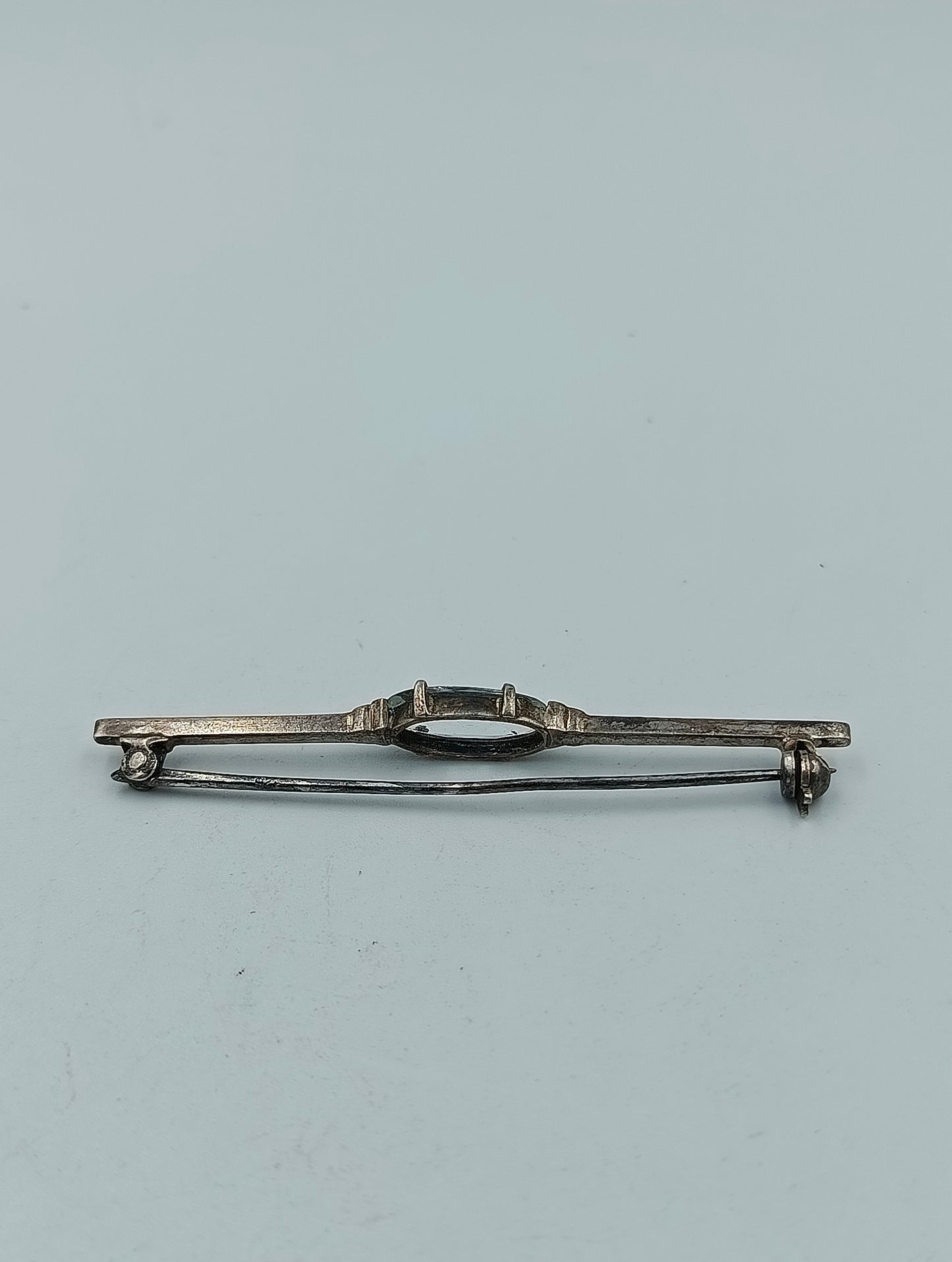 Antike Brosche 925 Silber mit klarer Glassteinfassung Vintage