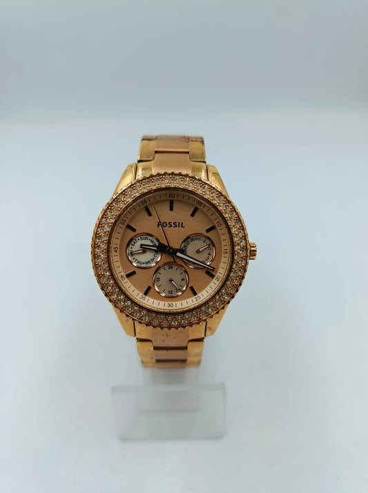 Fossil Armbanduhr Roségold Edelstahl Strass Chronograph Stilvoll