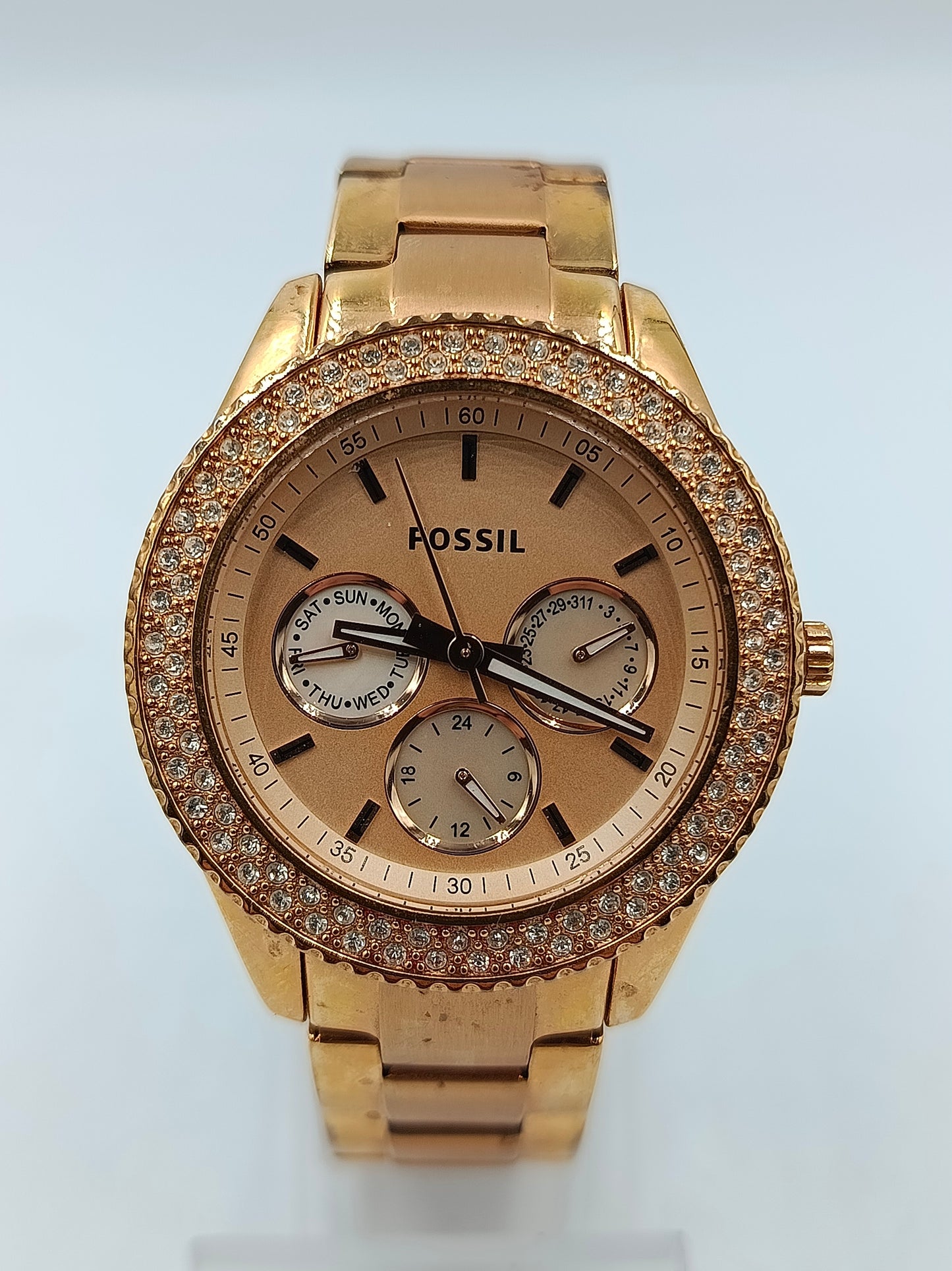 Fossil Armbanduhr Roségold Edelstahl Strass Chronograph Stilvoll