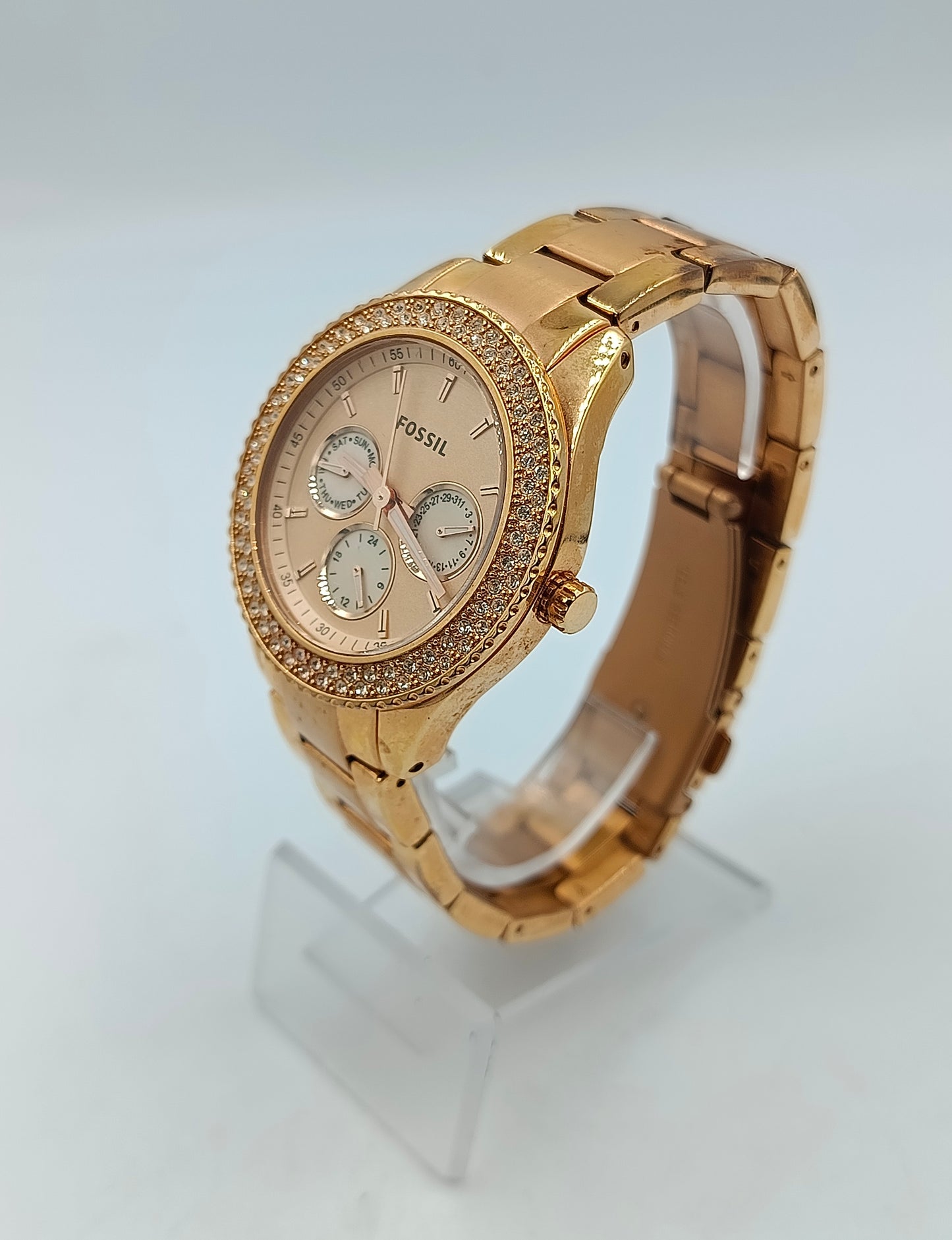 Fossil Armbanduhr Roségold Edelstahl Strass Chronograph Stilvoll