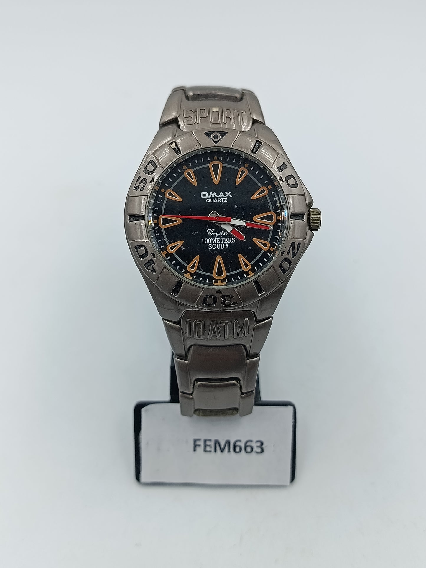 Omax Armbanduhr Sport 100M Scuba Edelstahl Schwarz Orange