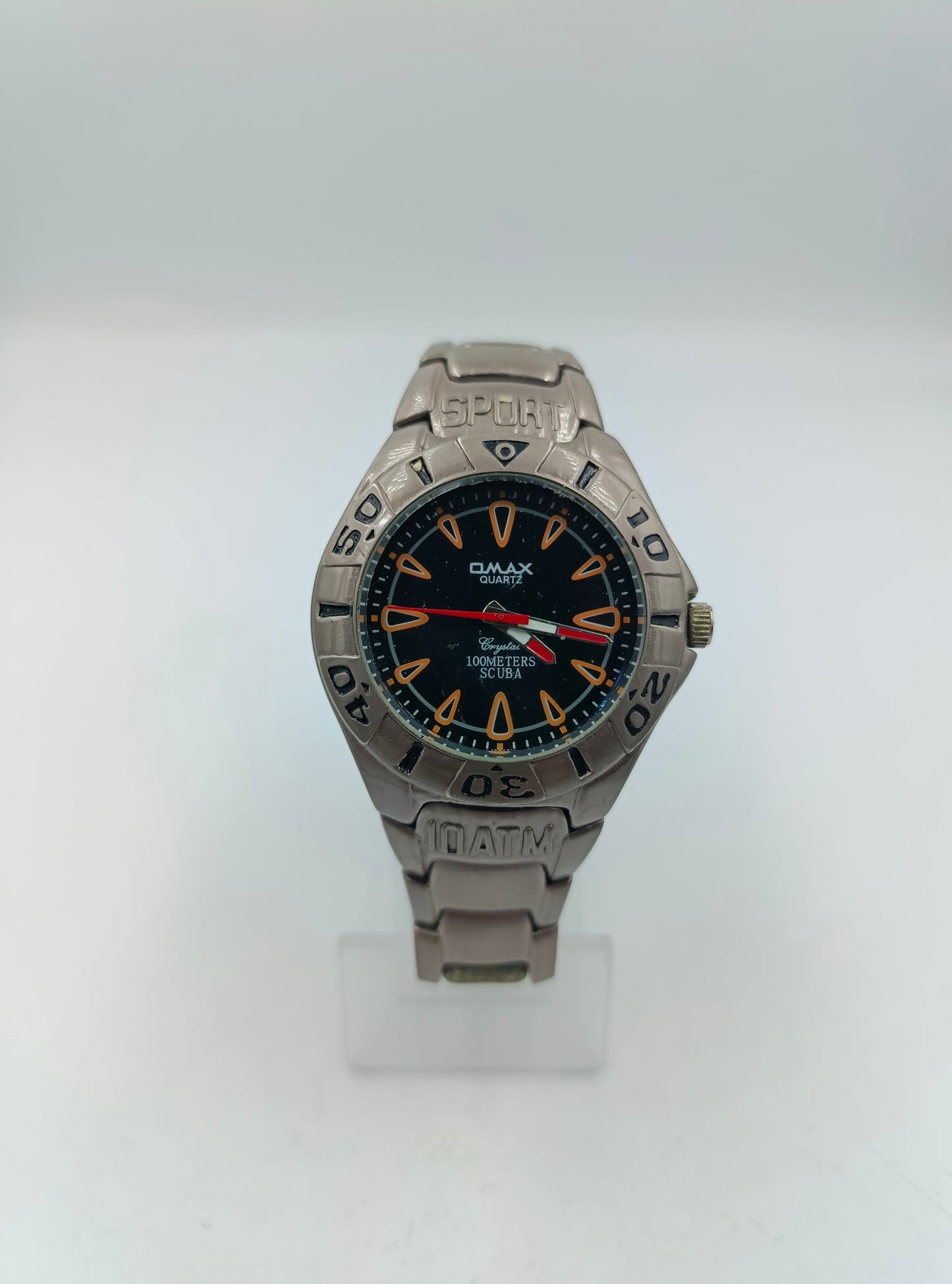 Omax Armbanduhr Sport 100M Scuba Edelstahl Schwarz Orange