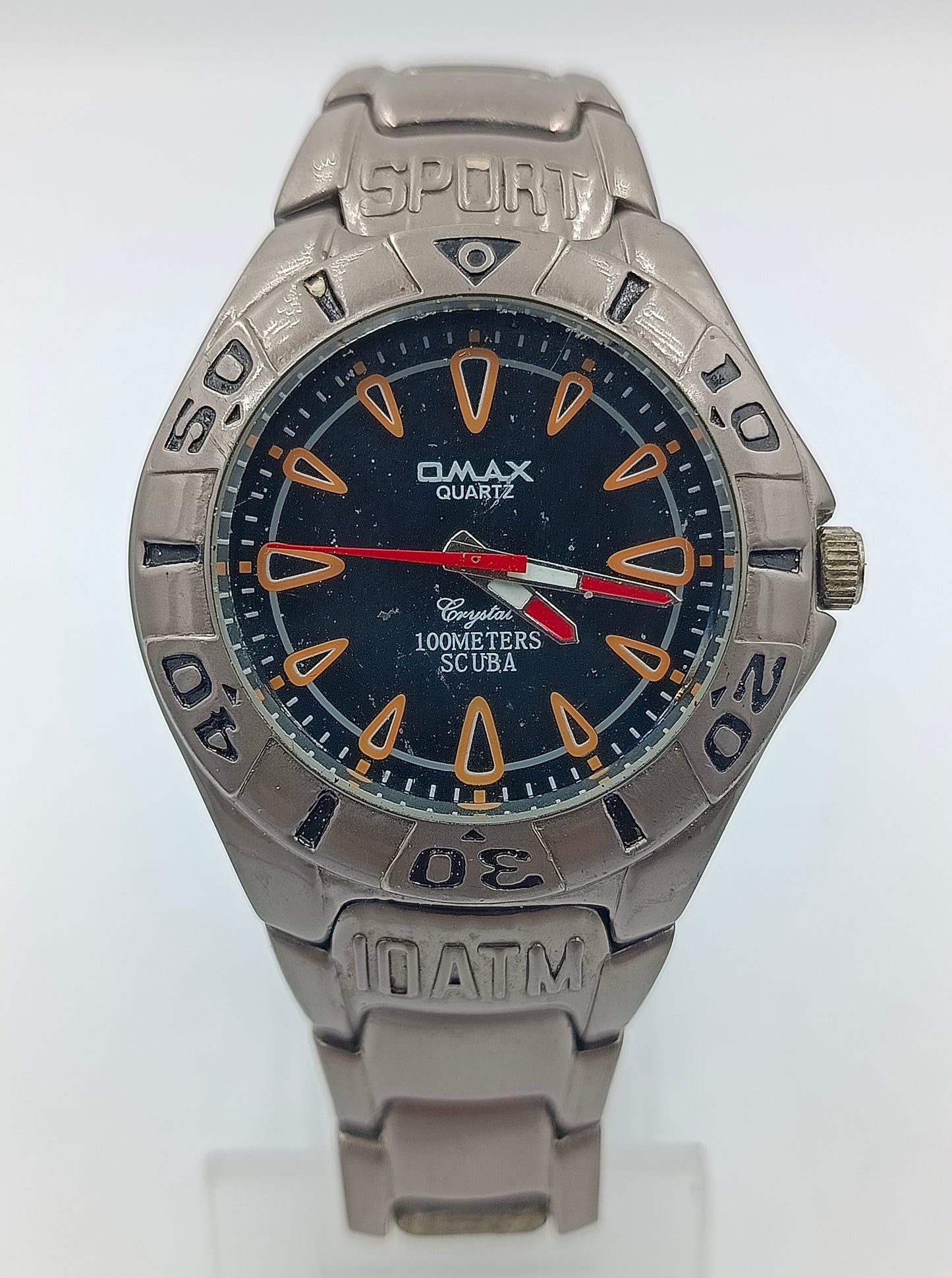 Omax Armbanduhr Sport 100M Scuba Edelstahl Schwarz Orange