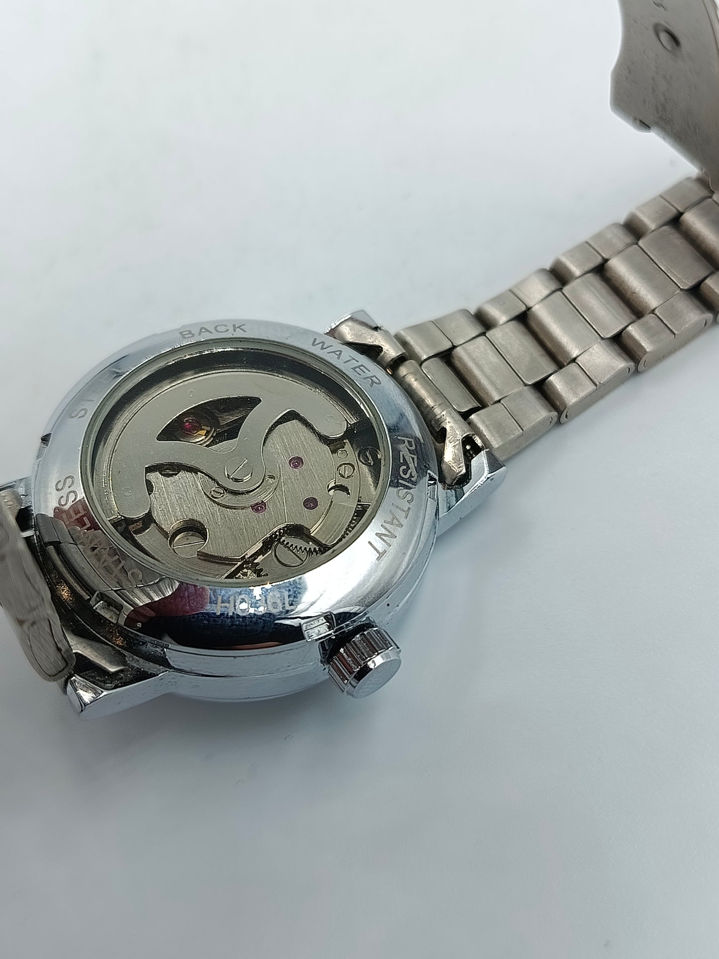 Herren Automatikuhr Silberfarben mit Skelett Zifferblatt