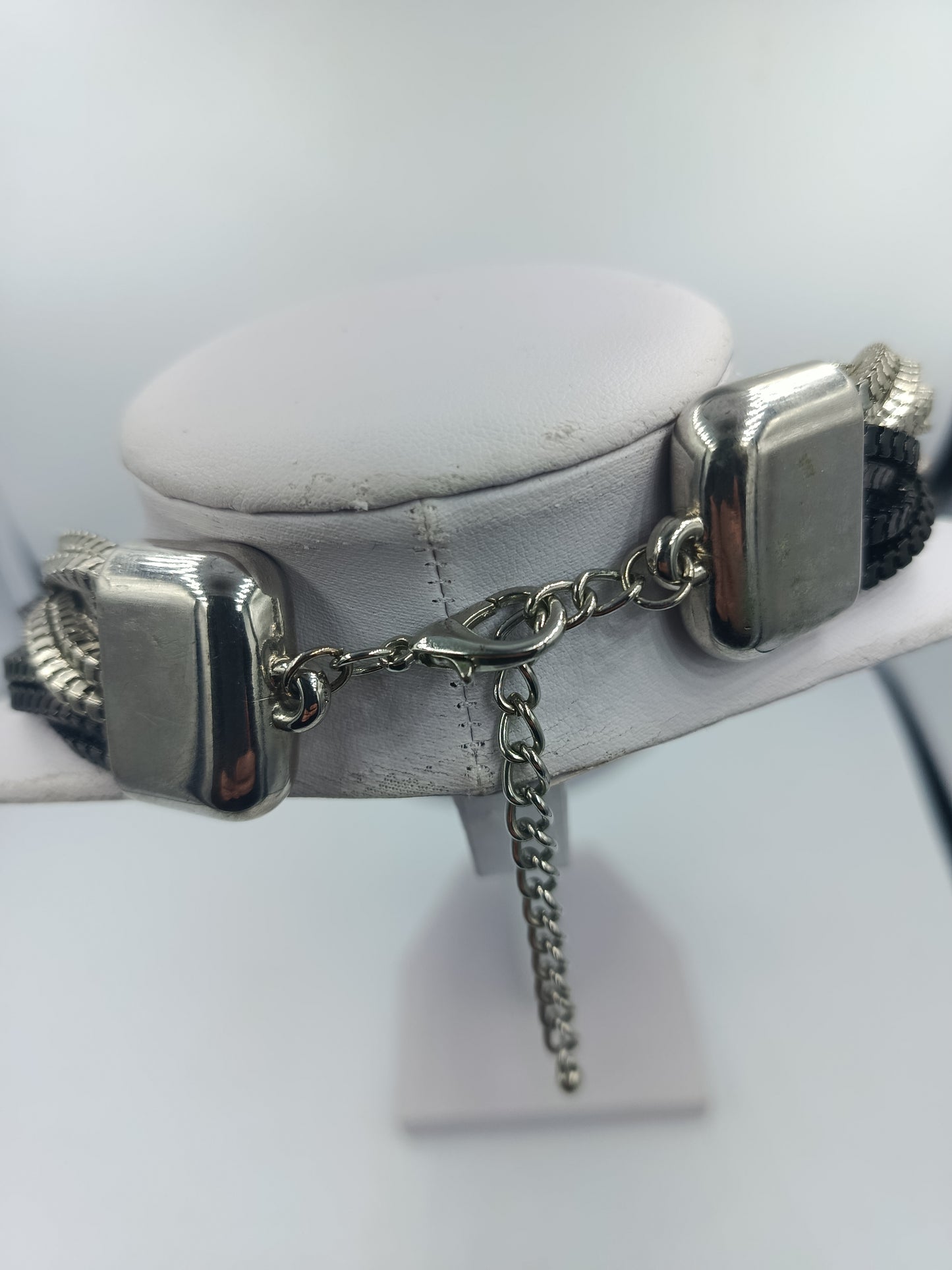 Statement Halskette Schwarz Silber Geflochten Metalloptik