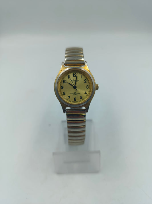 Miton Quartz Armbanduhr Gold Silber Elastikband
