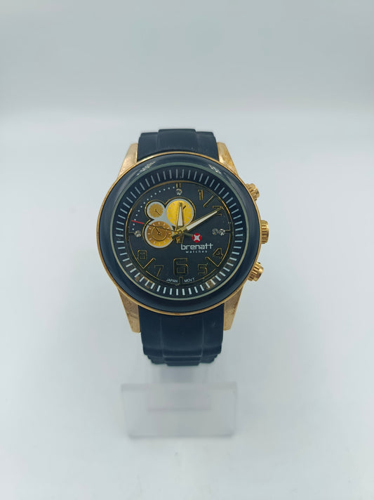 Brenatt Herren Armbanduhr Schwarz Gold Sportlich Japan Quartz