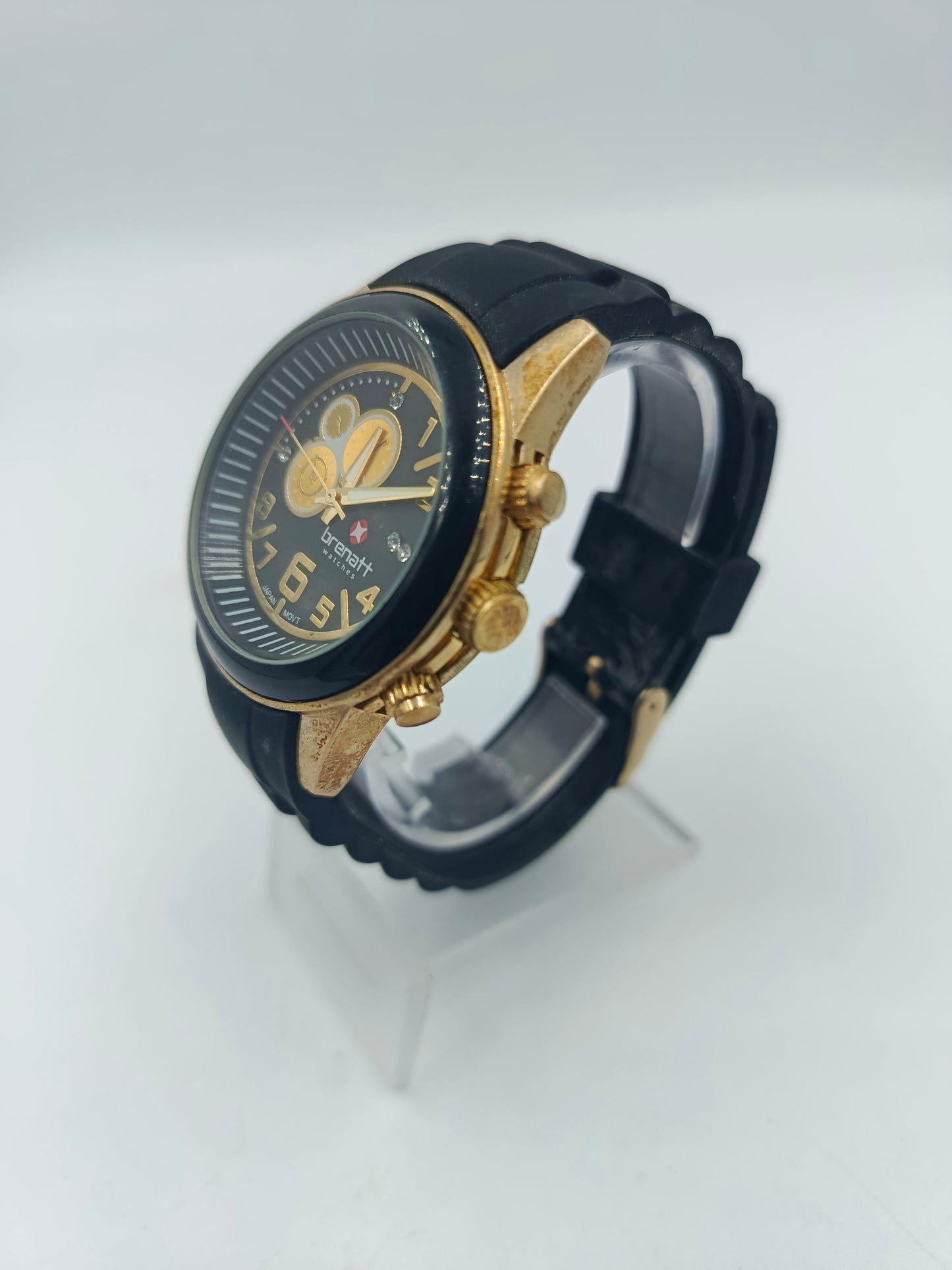 Brenatt Herren Armbanduhr Schwarz Gold Sportlich Japan Quartz