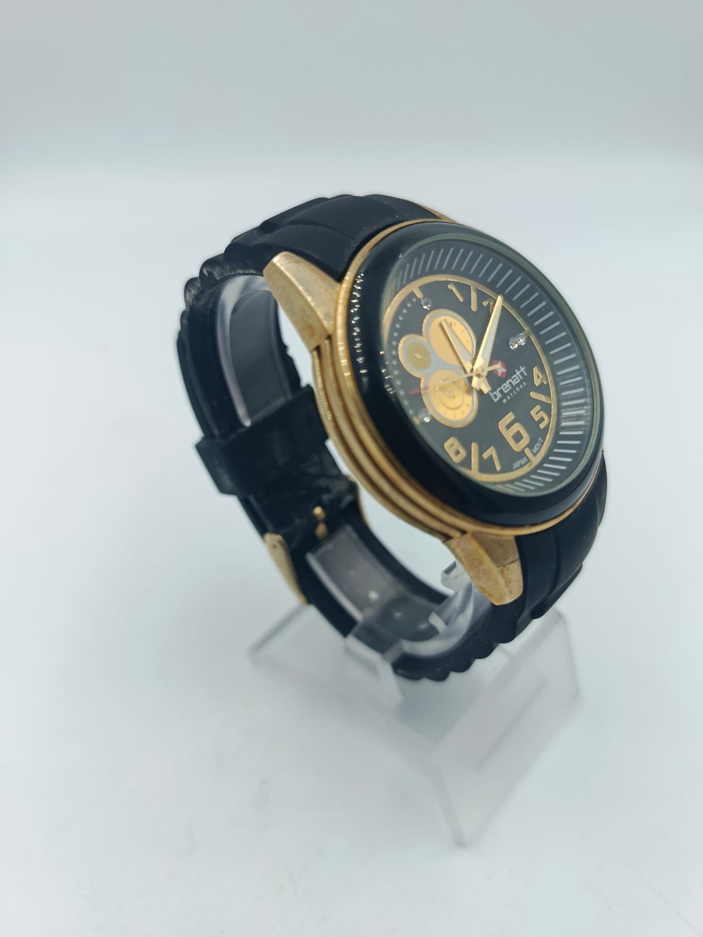 Brenatt Herren Armbanduhr Schwarz Gold Sportlich Japan Quartz