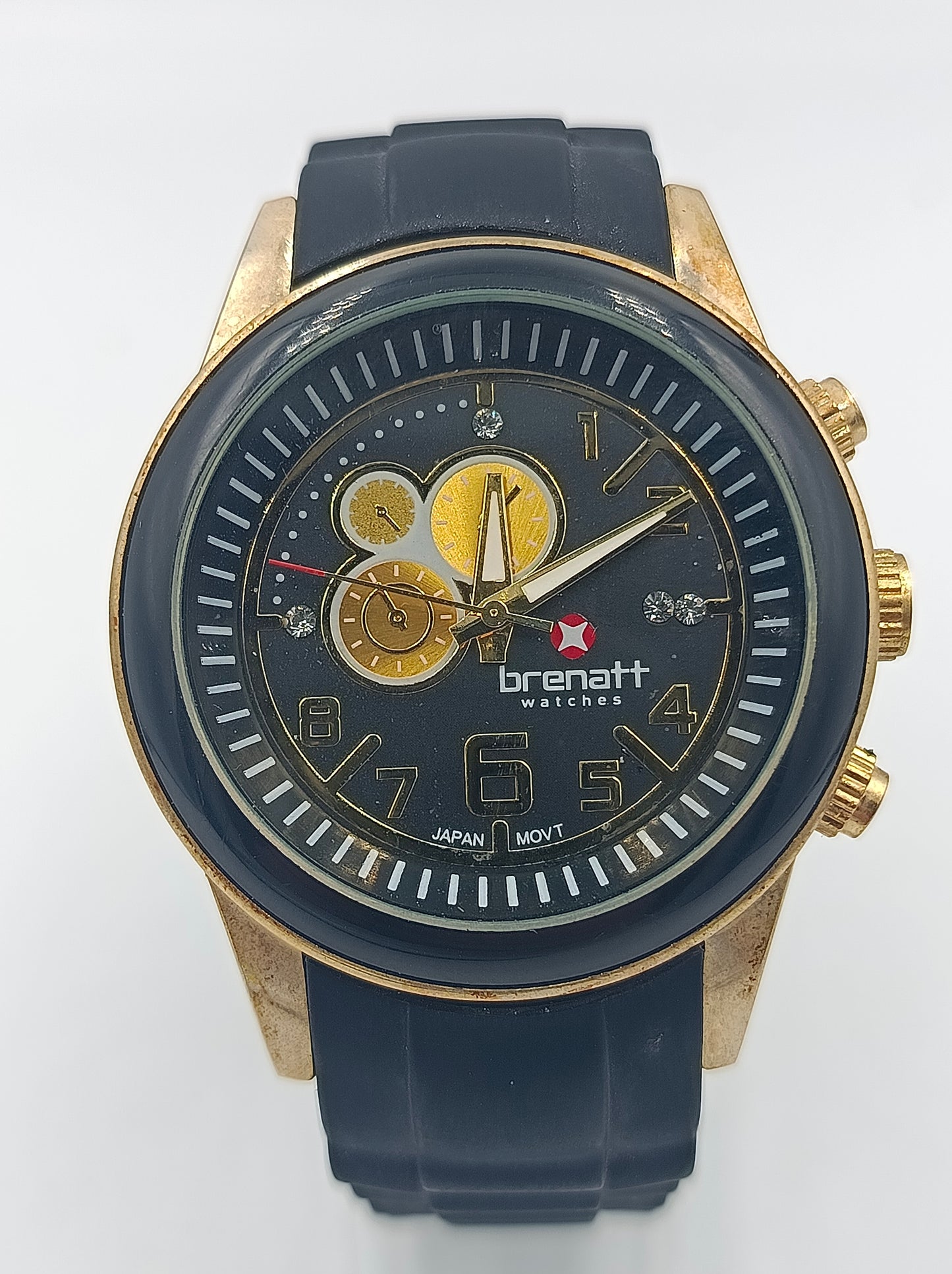 Brenatt Herren Armbanduhr Schwarz Gold Sportlich Japan Quartz