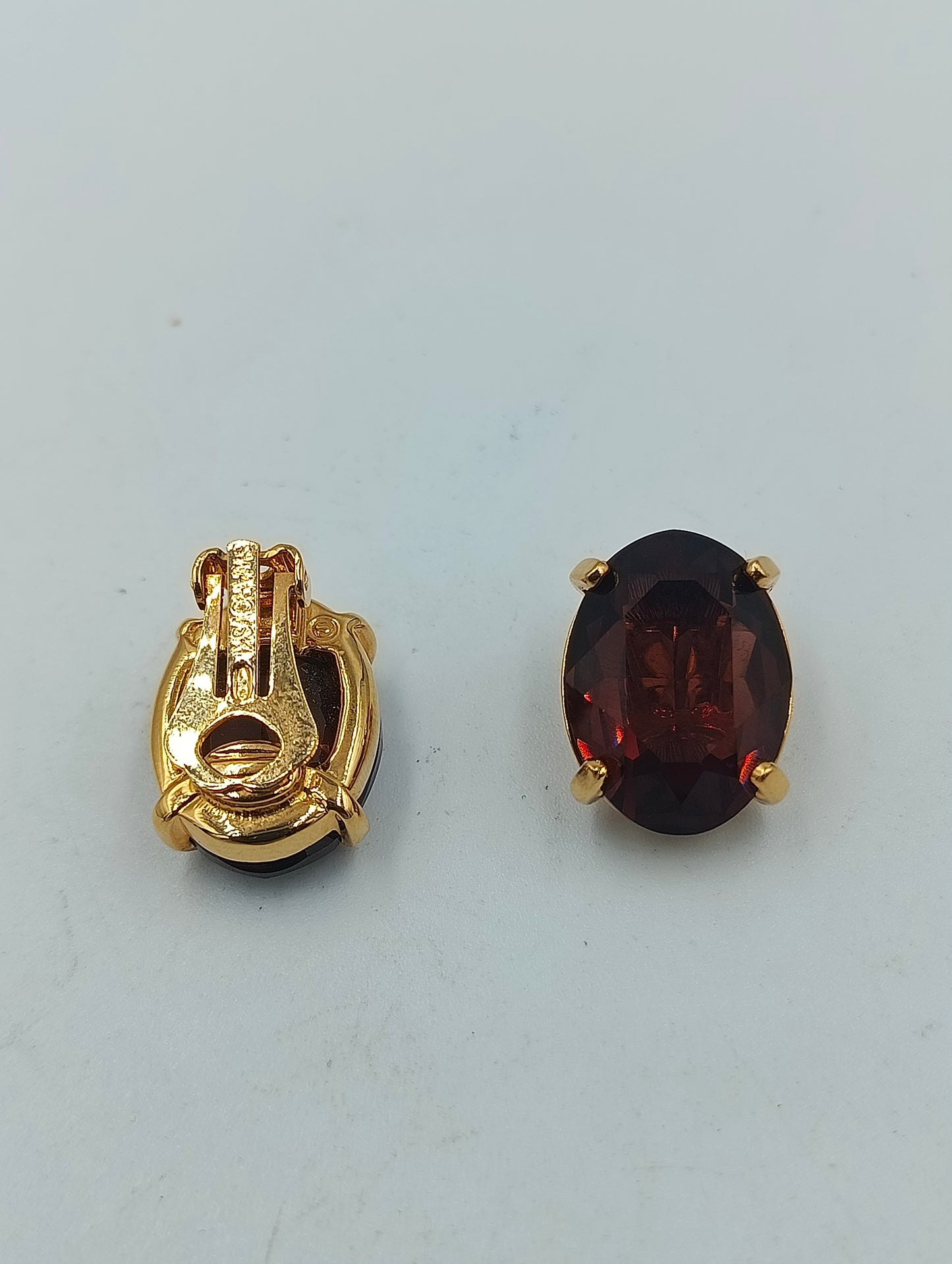 Swarovski Clip Ohrringe Goldfarben mit Rotbraunen Kristallen