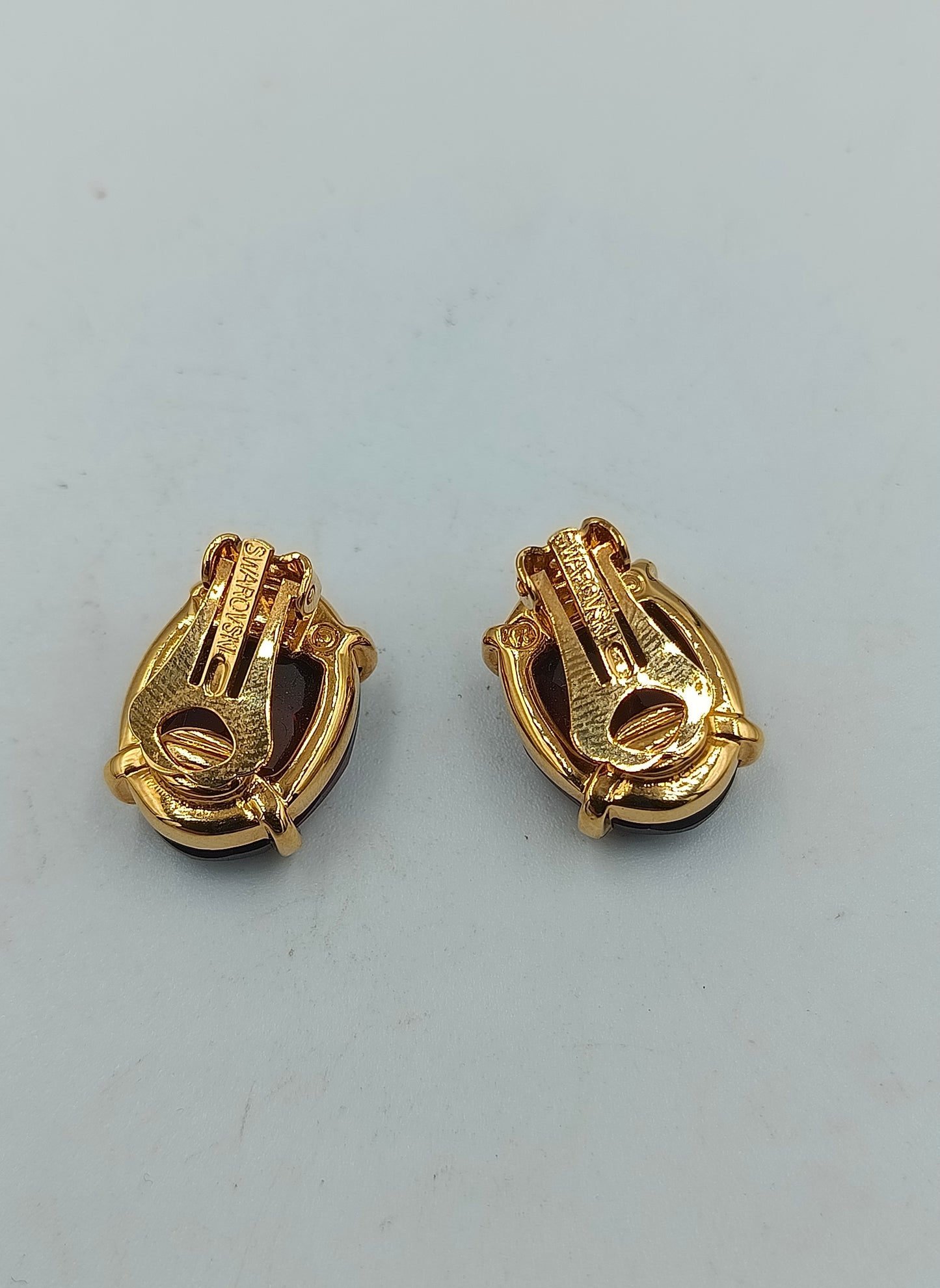 Swarovski Clip Ohrringe Goldfarben mit Rotbraunen Kristallen
