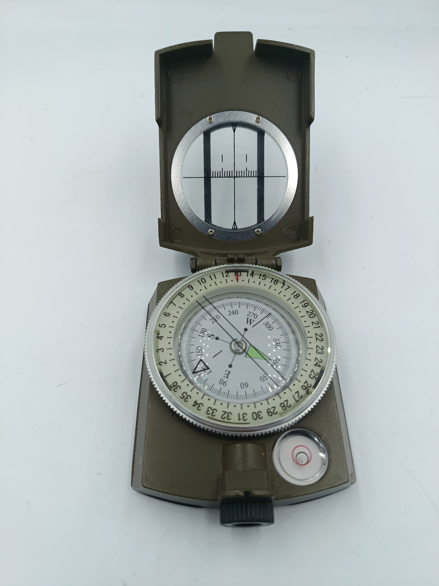 Militärischer Kompass mit Lupe und Libelle Klappbar Messing Olivegrün