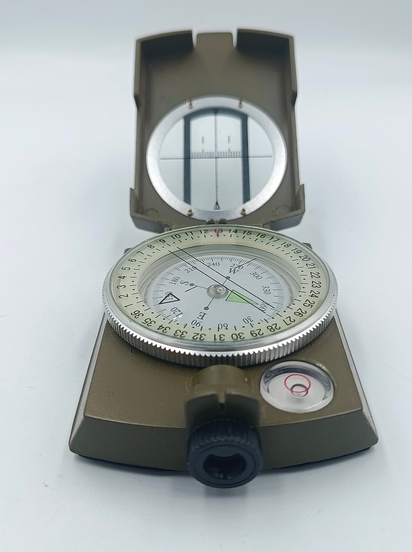 Militärischer Kompass mit Lupe und Libelle Klappbar Messing Olivegrün