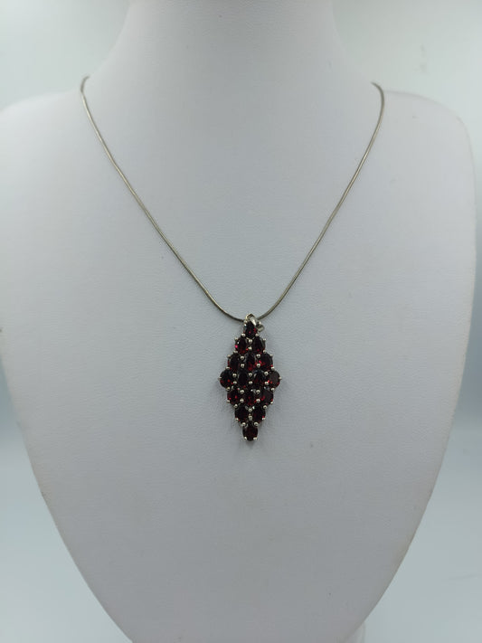 925 Silber Kette mit rotem Stein Anhänger Vintage Stil