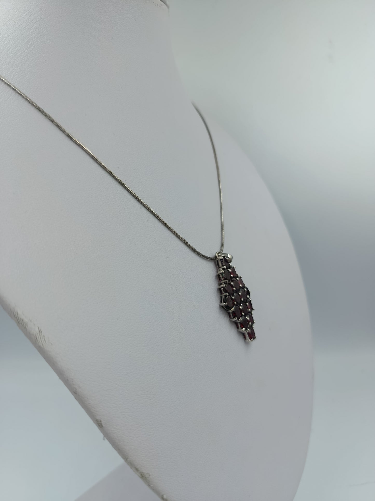 925 Silber Kette mit rotem Stein Anhänger Vintage Stil