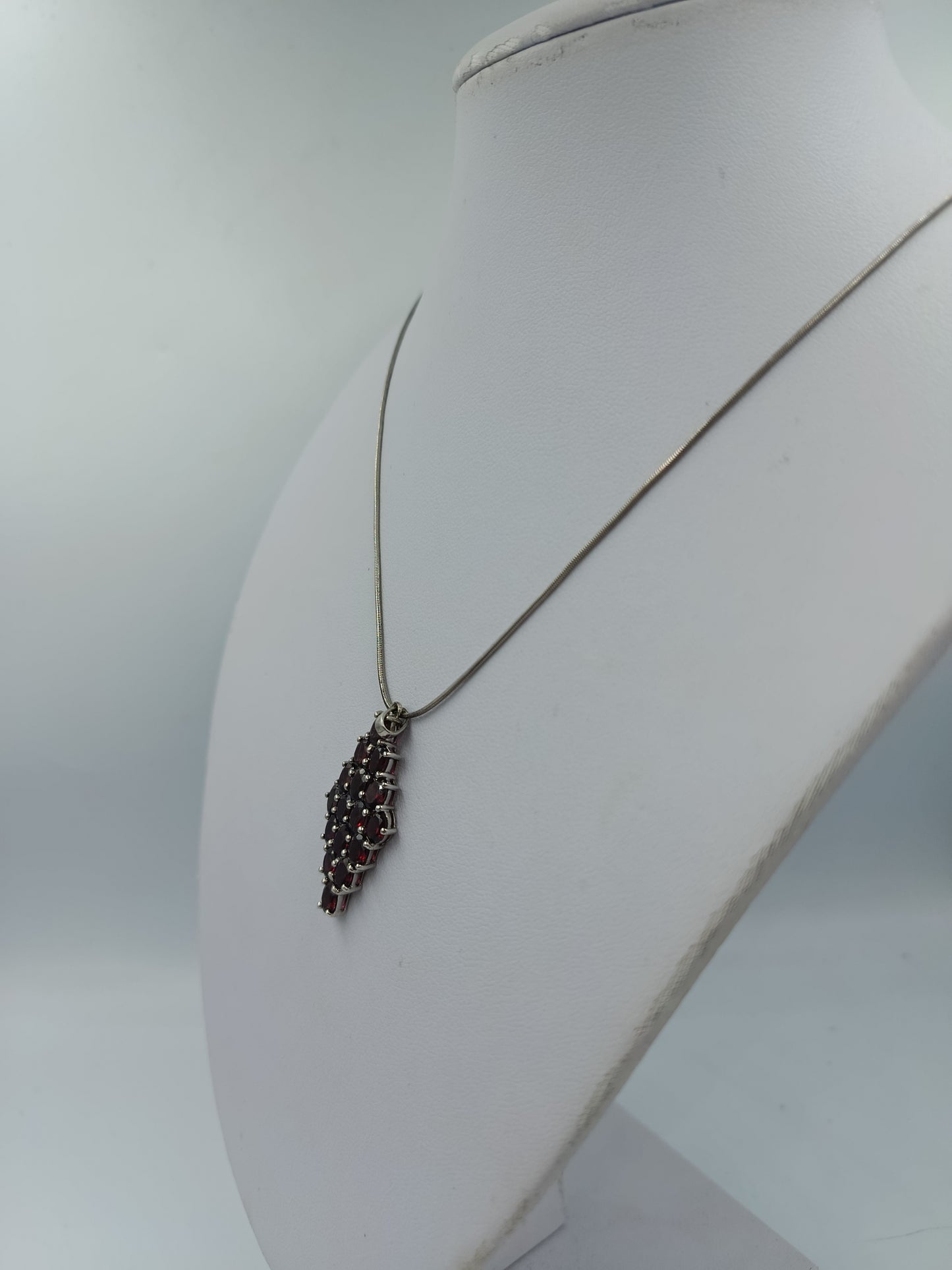 925 Silber Kette mit rotem Stein Anhänger Vintage Stil