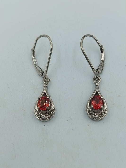 925 Silber Ohrringe mit rotem Stein Tropfenform elegant