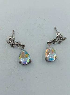 925 Silber Ohrringe mit irisierendem Stein Tropfenform elegant