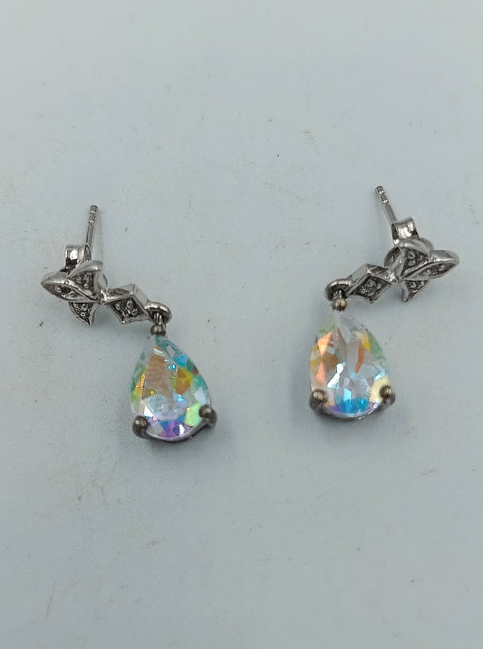 925 Silber Ohrringe mit irisierendem Stein Tropfenform elegant