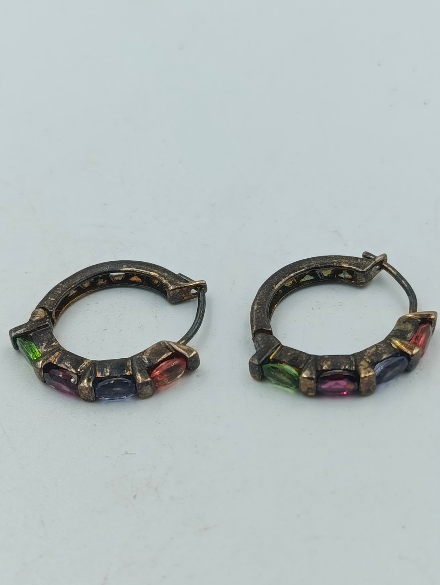 925 Silber Creolen mit bunten Steinen Vintage Stil