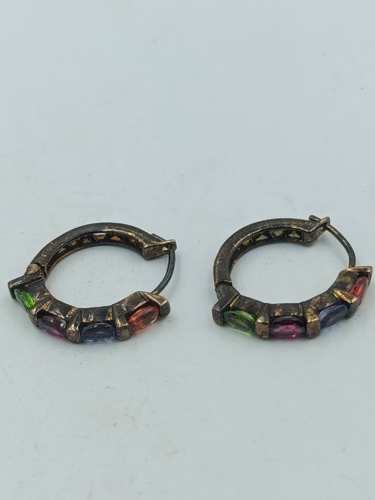 925 Silber Creolen mit bunten Steinen Vintage Stil