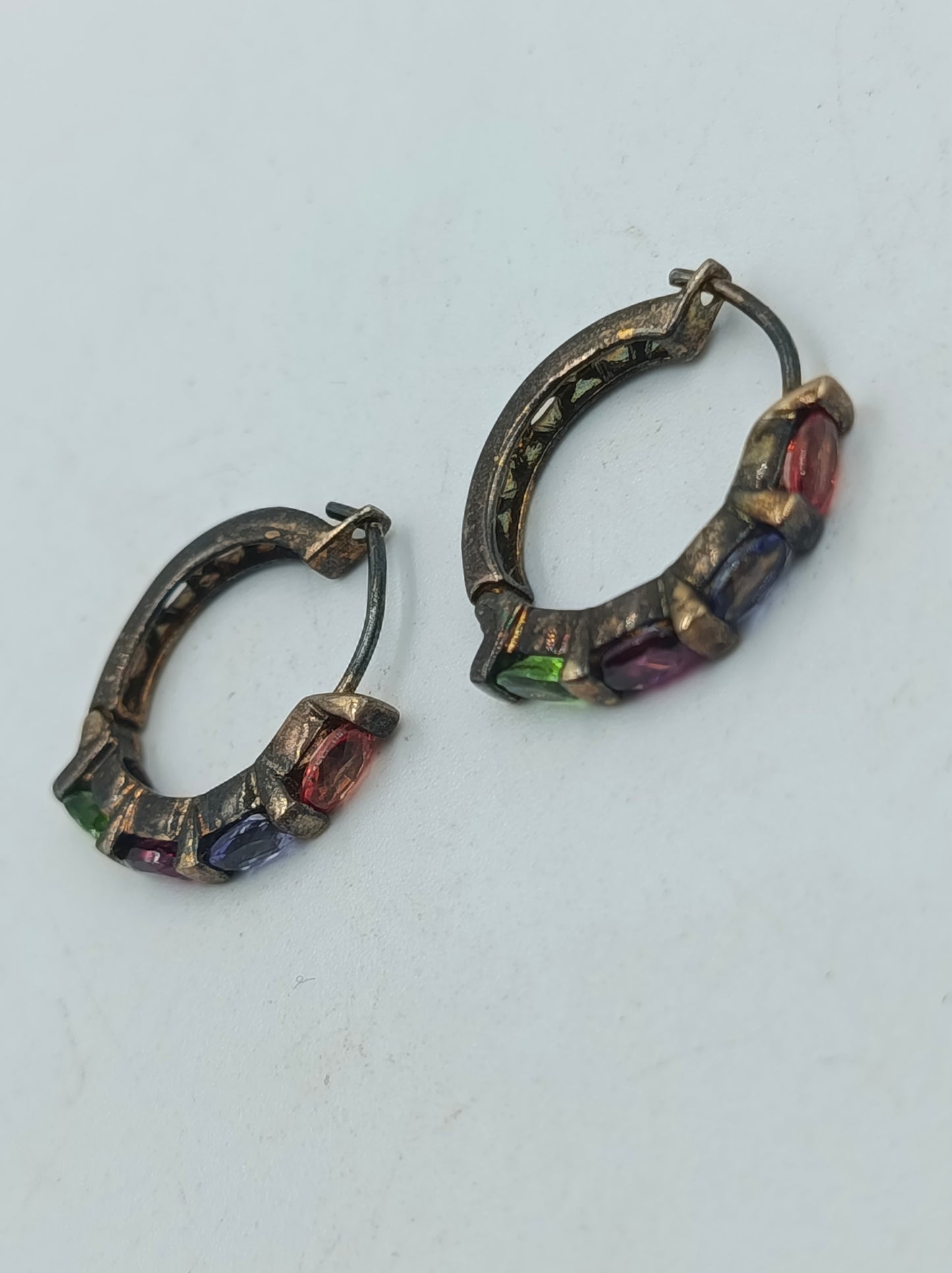 925 Silber Creolen mit bunten Steinen Vintage Stil