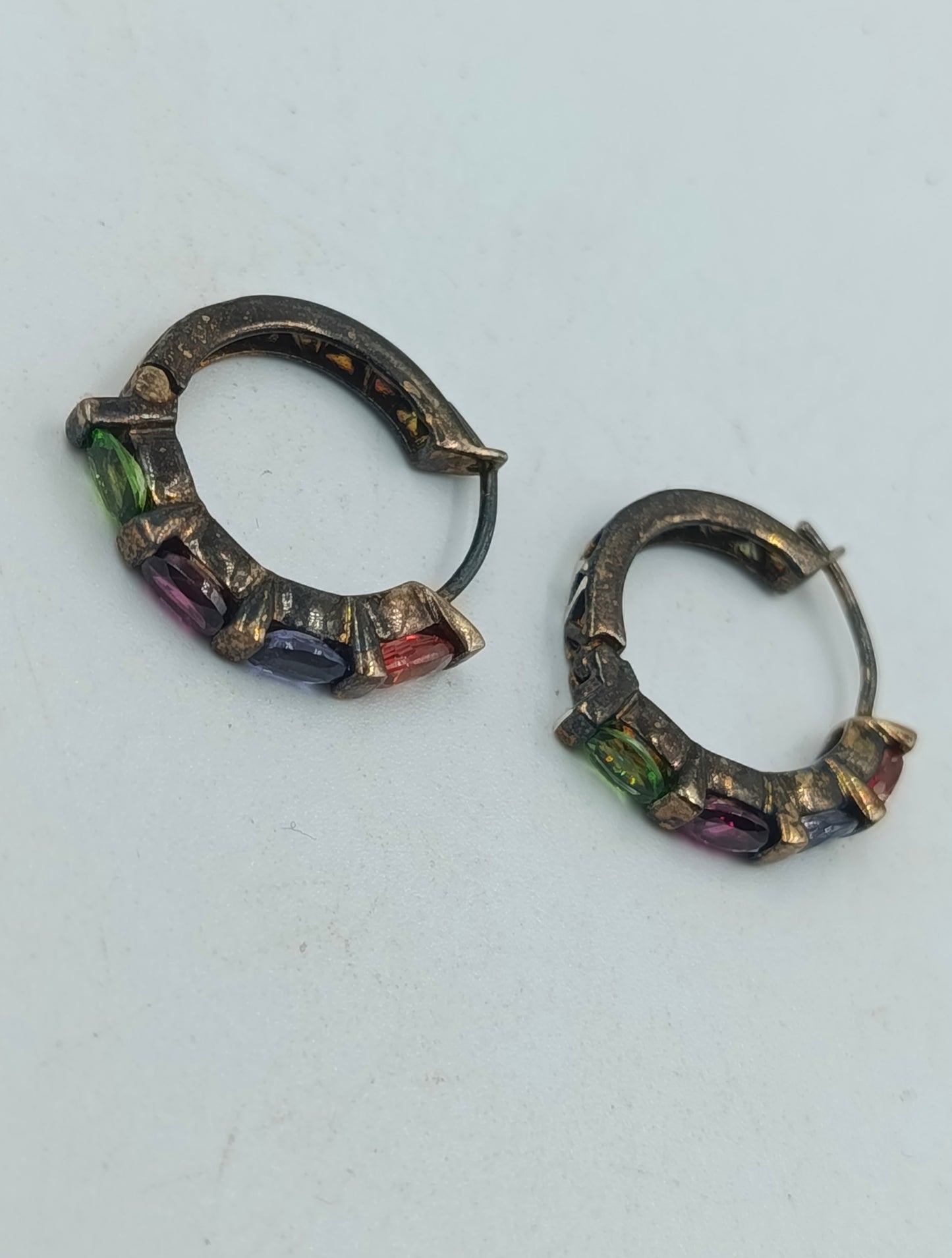 925 Silber Creolen mit bunten Steinen Vintage Stil