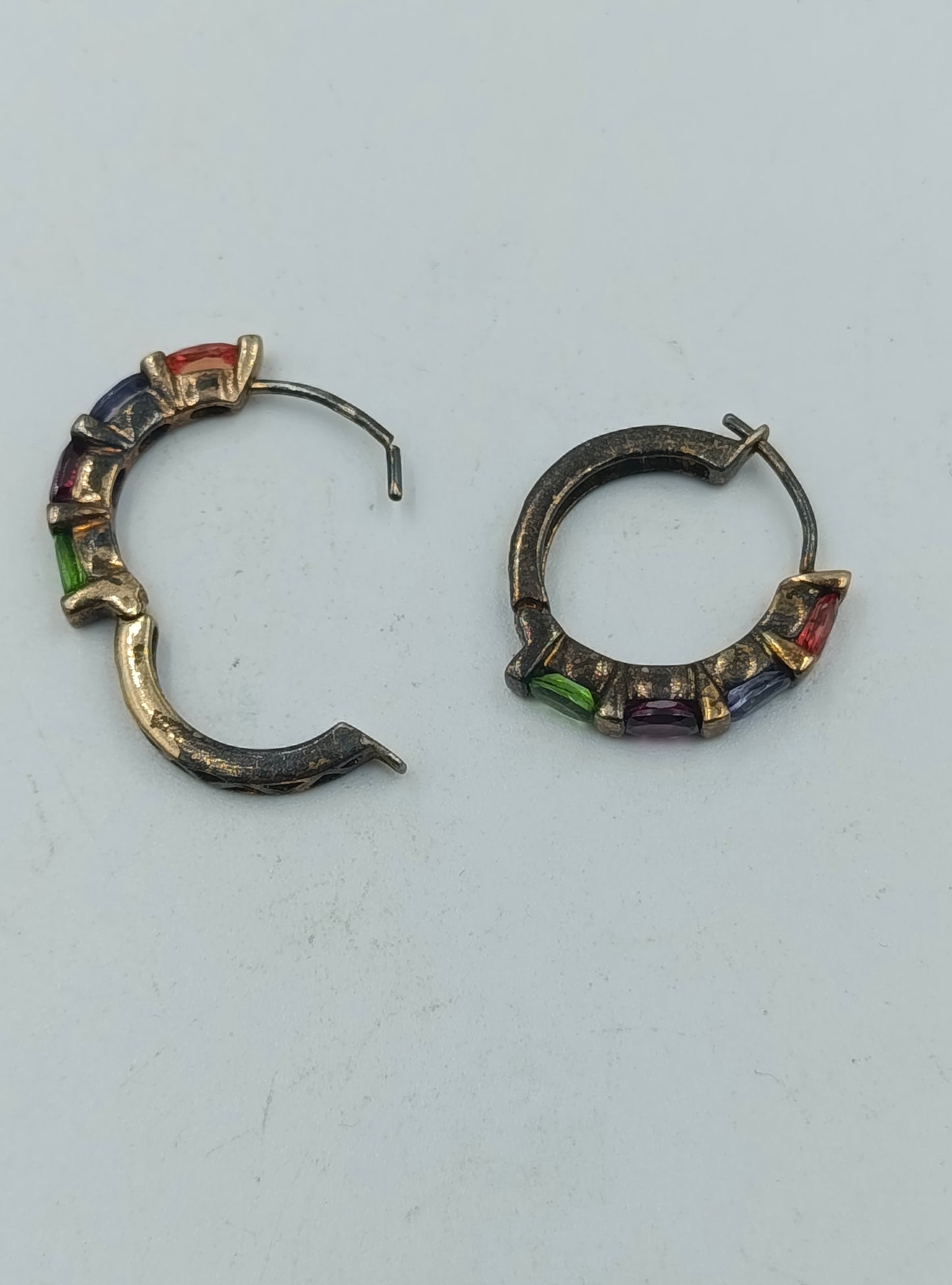 925 Silber Creolen mit bunten Steinen Vintage Stil