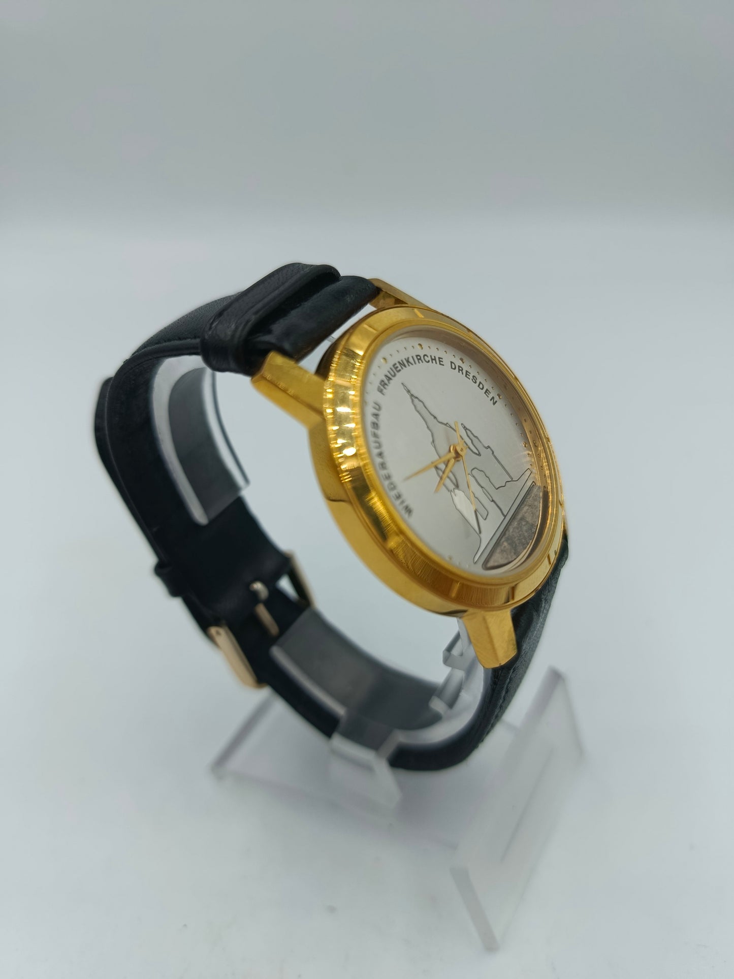 Armbanduhr Frauenkirche Dresden 1999 Goldfarben mit Lederband