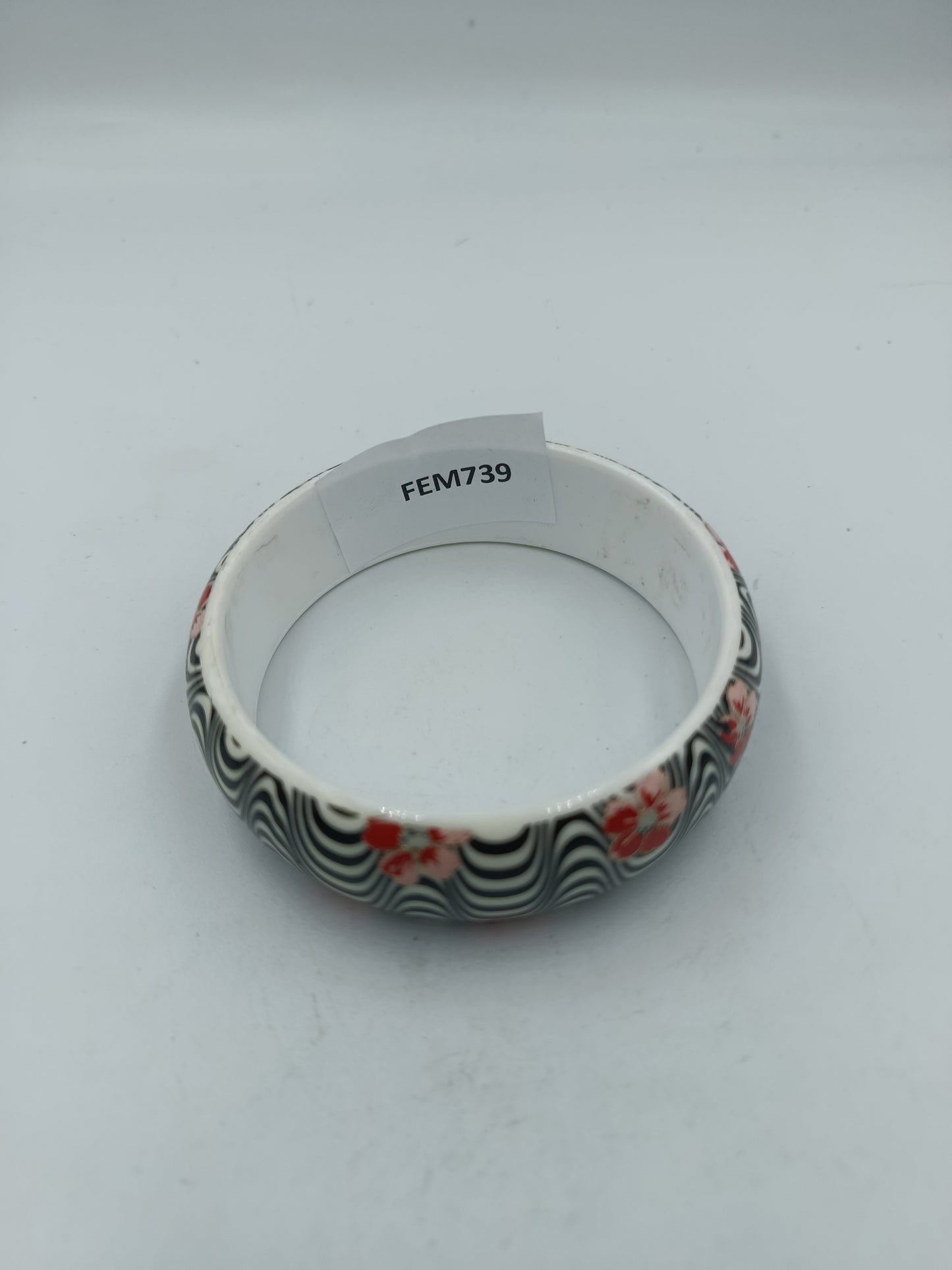 Kunststoffarmreif Retro Design schwarz weiß mit Blumen