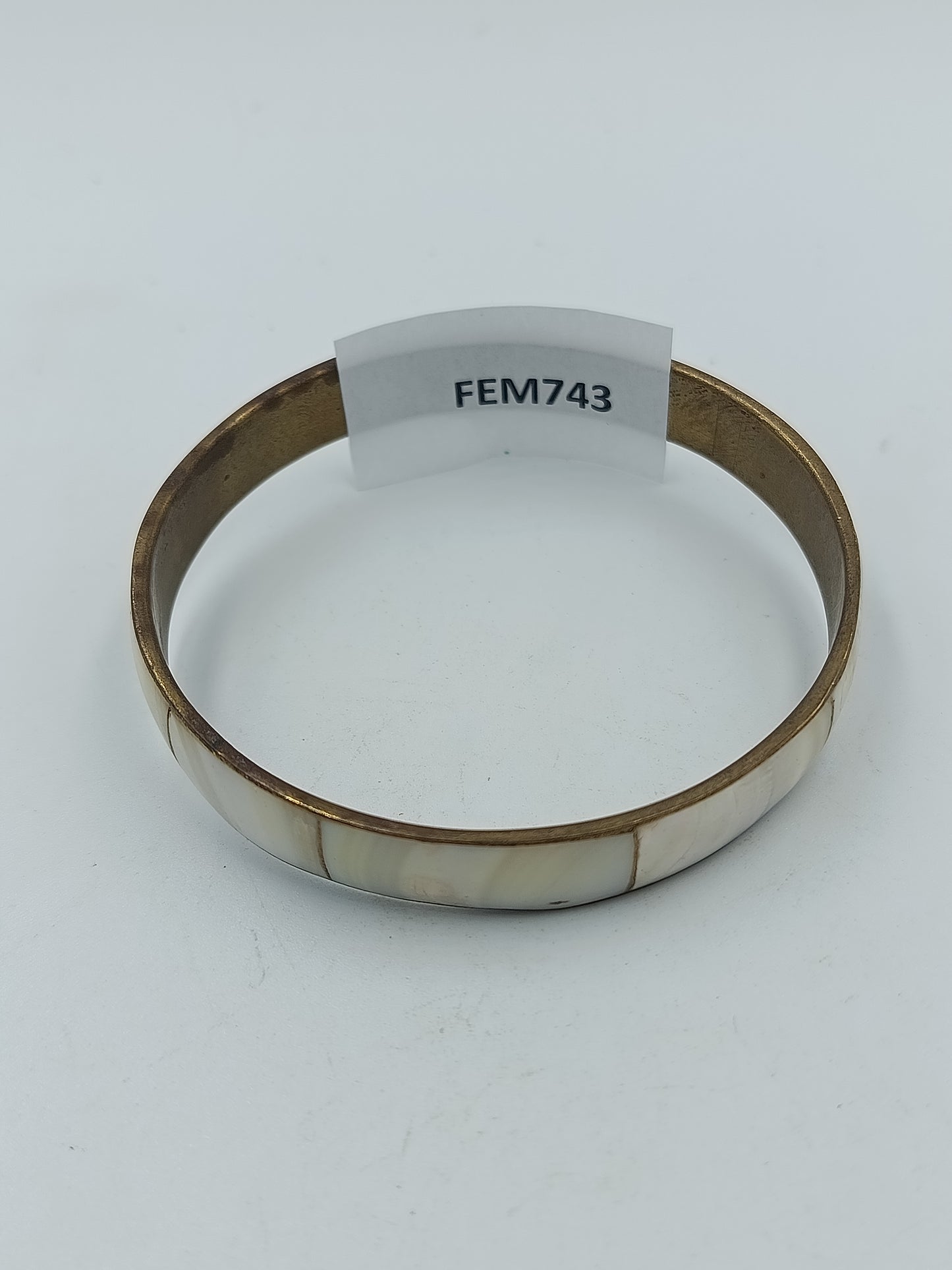 Armreif Messing mit Perlmutt Intarsien Vintage Look